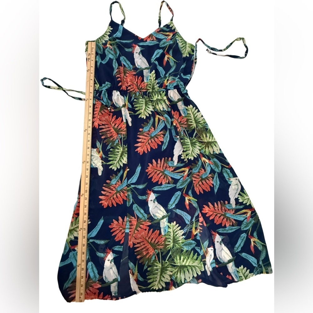 C Navy Tropical Midi Dress with Green and Orange Foliage - Picture 6 of 8